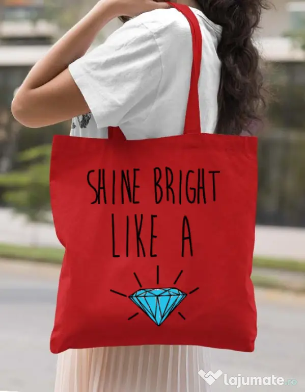 Sacosa din panza Shine bright like a diamond Rosu