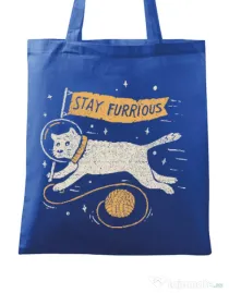 Sacosa din panza Stay Furrious Albastru regal