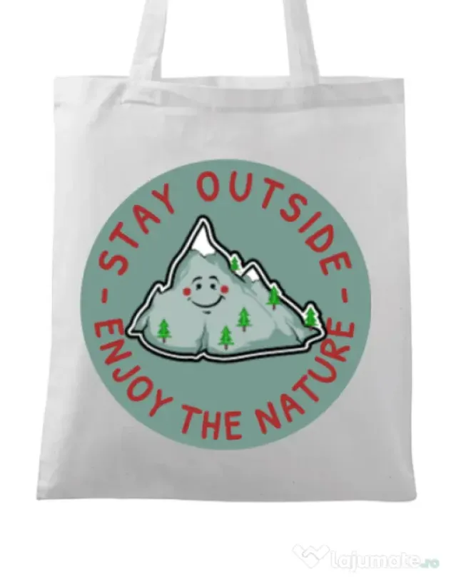 Sacosa din panza Stay outside Alb