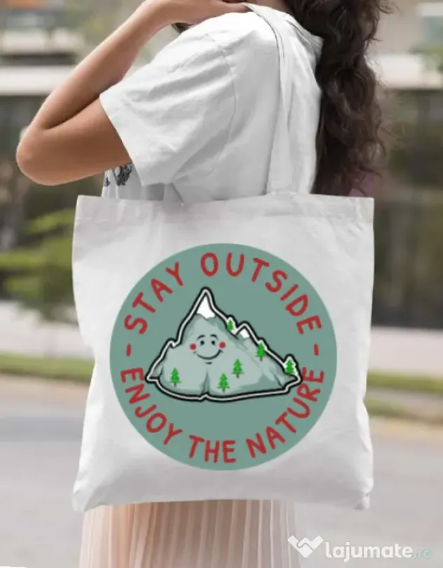 Sacosa din panza Stay outside Alb