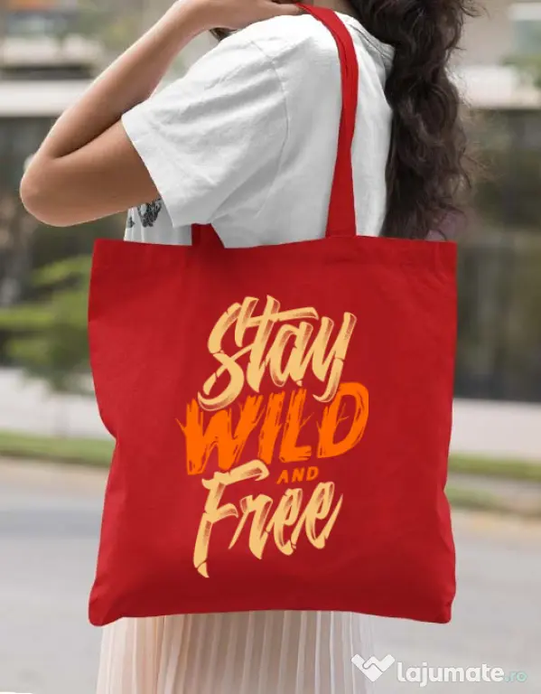 Sacosa din panza Stay Wild and Free Rosu