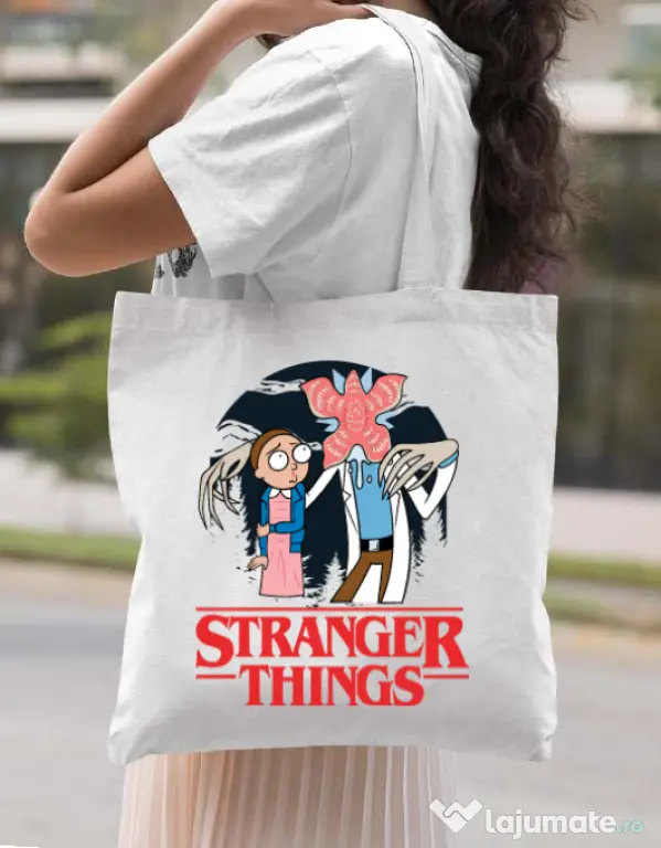 Sacosa din panza Stranger Ricks Alb