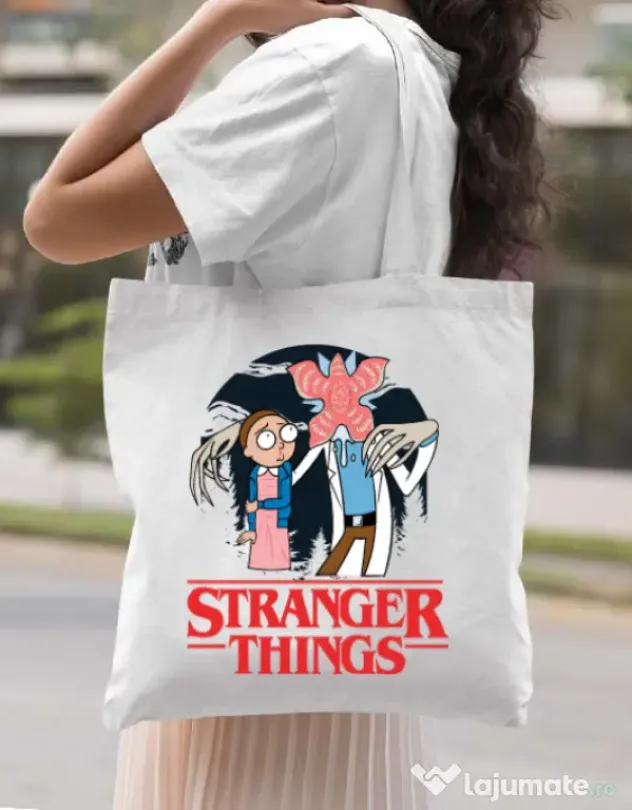 Sacosa din panza Stranger Ricks Alb