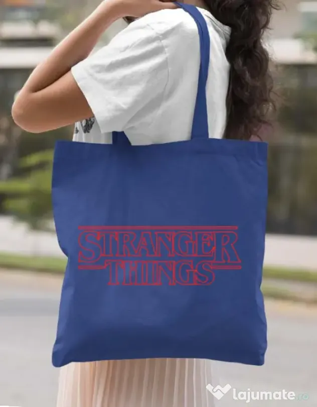 Sacosa din panza Stranger things outline Albastru regal