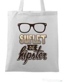 Sacosa din panza Suflet de hipster Alb