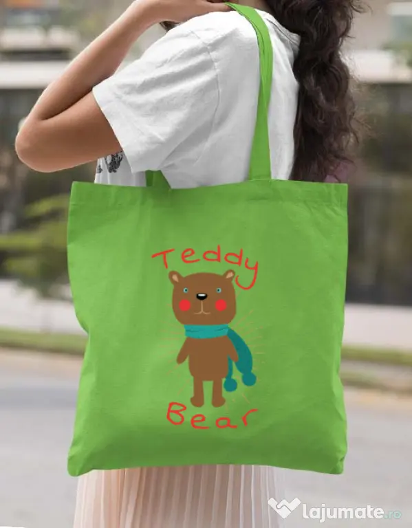 Sacosa din panza Teddy bear Verde mar