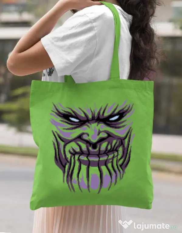 Sacosa din panza Thanos mask Verde mar