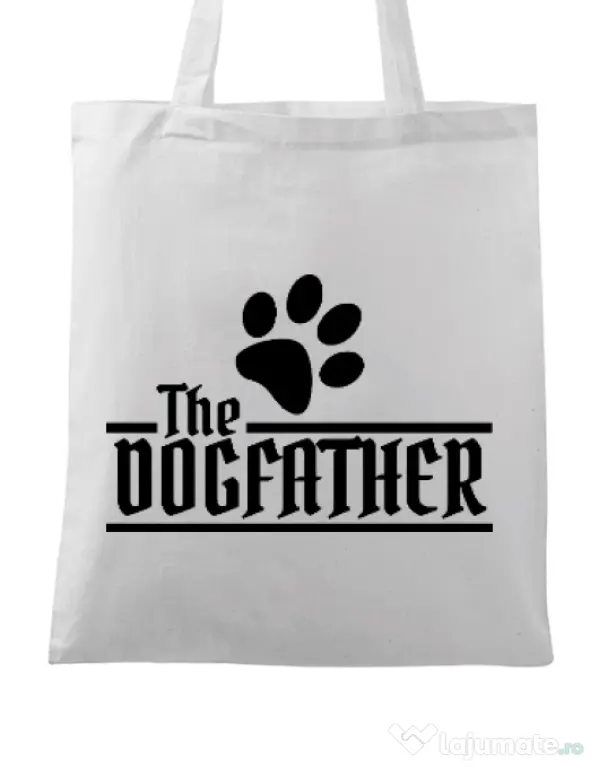 Sacosa din panza The dogfather Alb