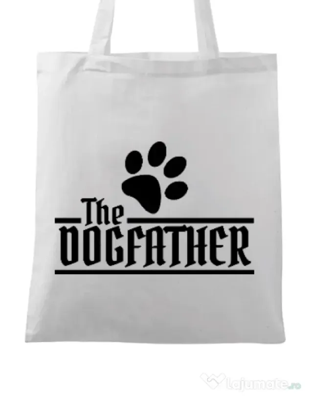 Sacosa din panza The dogfather Alb