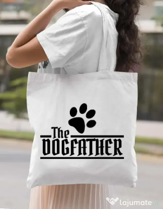 Sacosa din panza The dogfather Alb