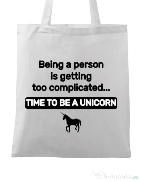 Sacosa din panza Time to be a unicorn Alb