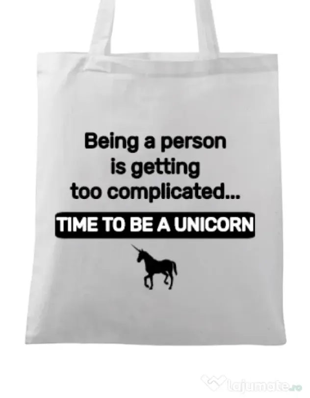 Sacosa din panza Time to be a unicorn Alb