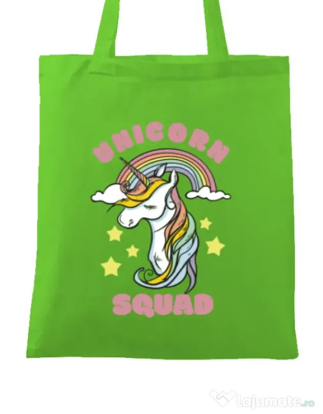 Sacosa din panza Unicorn squad Verde mar