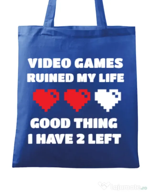 Sacosa din panza Video games ruined my life Albastru regal