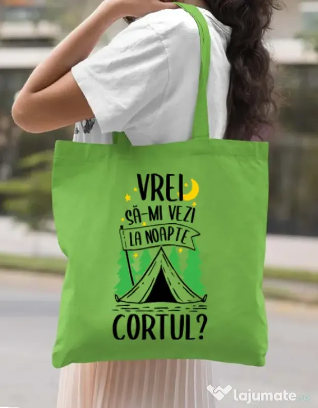 Sacosa din panza Vrei sa-mi vezi la noapte cortul? Verde mar