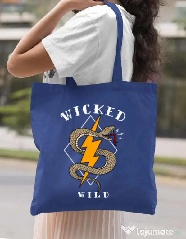 Sacosa din panza Wicked wild Albastru regal