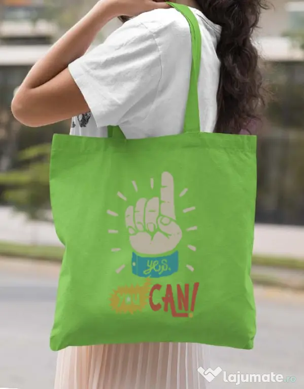 Sacosa din panza Yes You Can Verde mar