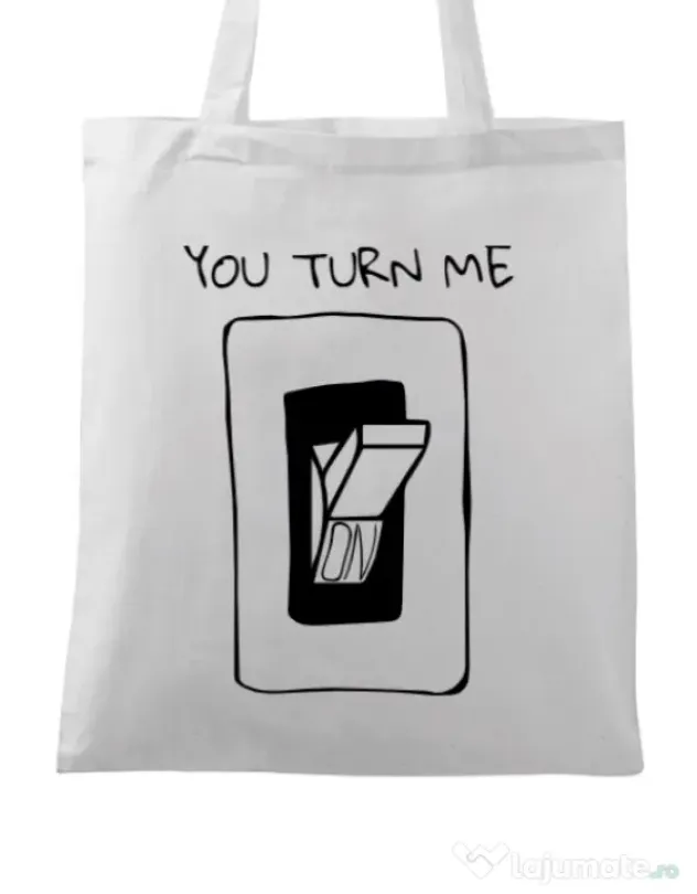 Sacosa din panza You turn me on Alb