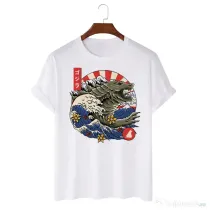 Tricou personalizat alb unisex Great Wave Monster