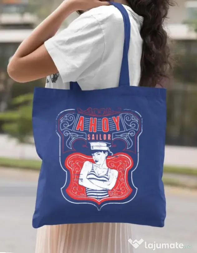 Sacosa din panza Ahoy sailor Albastru regal