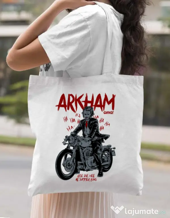 Sacosa din panza Arkham garage Alb