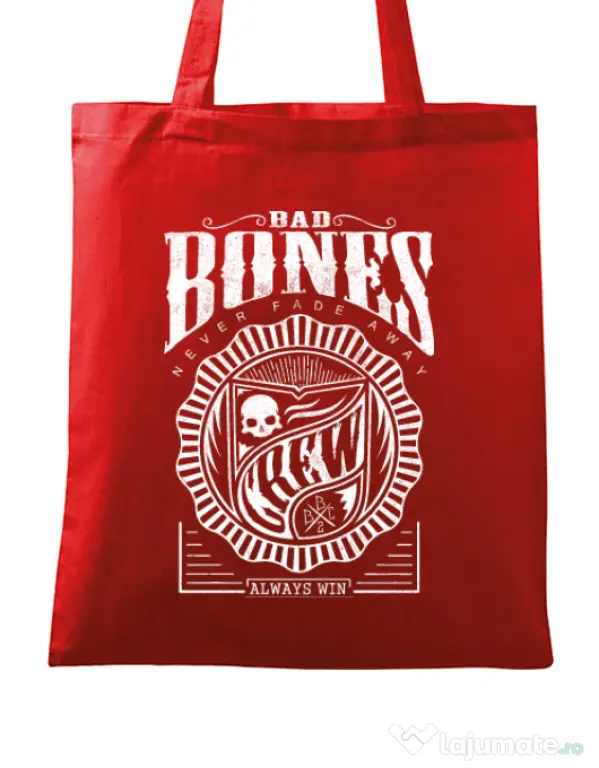Sacosa din panza Bad bones crew always win Rosu