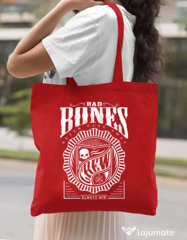 Sacosa din panza Bad bones crew always win Rosu