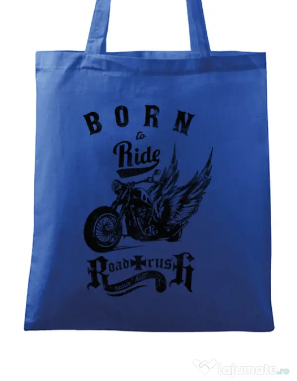Sacosa din panza Born to ride Albastru regal