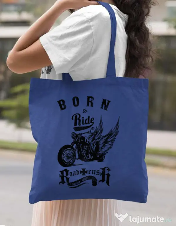 Sacosa din panza Born to ride Albastru regal