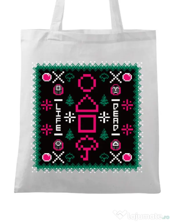 Sacosa din panza Childhood Pattern Alb