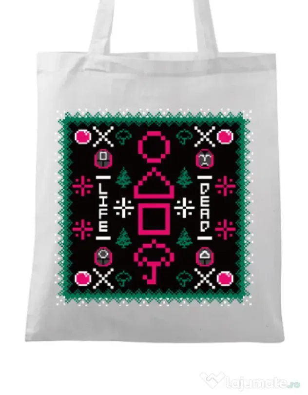 Sacosa din panza Childhood Pattern Alb
