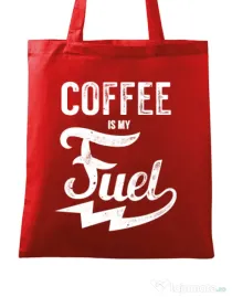 Sacosa din panza Coffee is my fuel Rosu