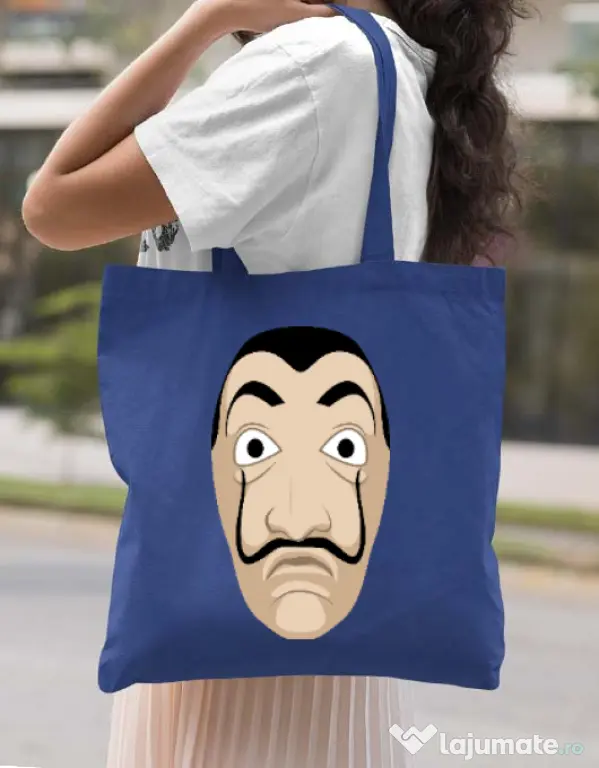 Sacosa din panza Dali mask Albastru regal