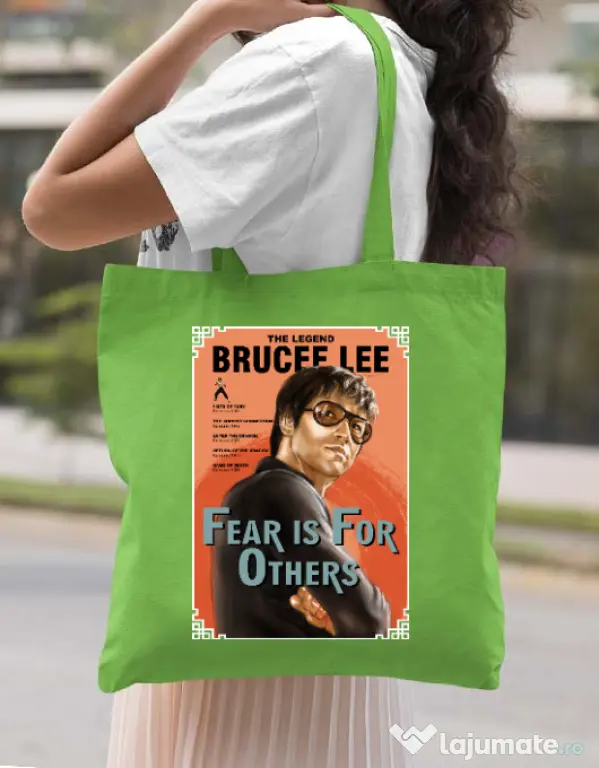 Sacosa din panza Fear is for others Verde mar