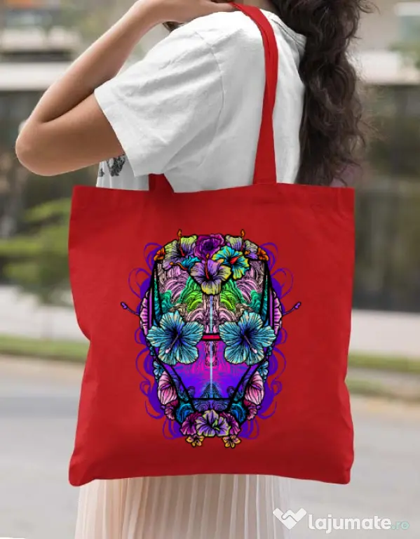 Sacosa din panza Flower helmet Rosu