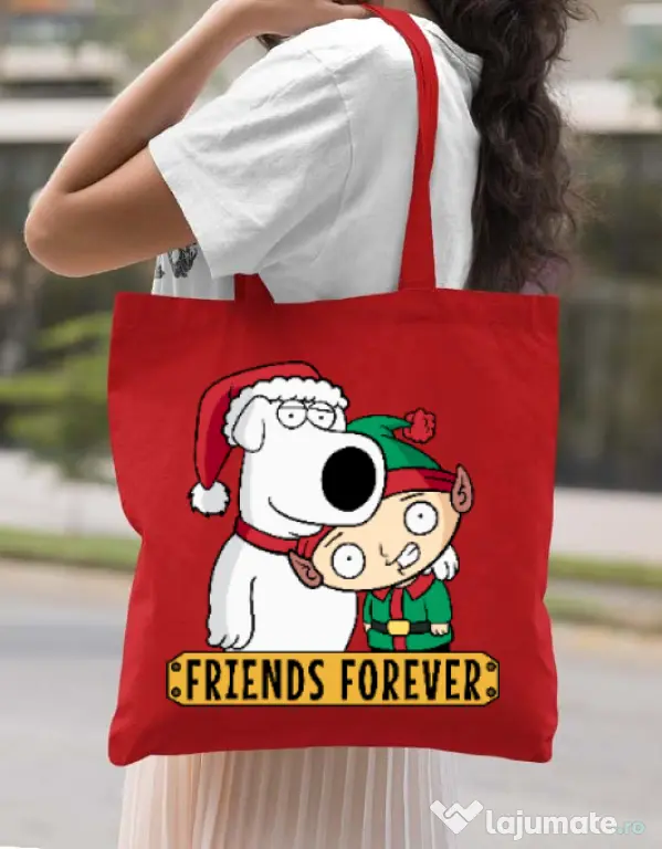 Sacosa din panza Friends forever Rosu