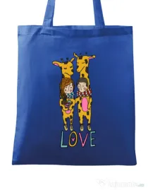 Sacosa din panza Giraffes love Albastru regal