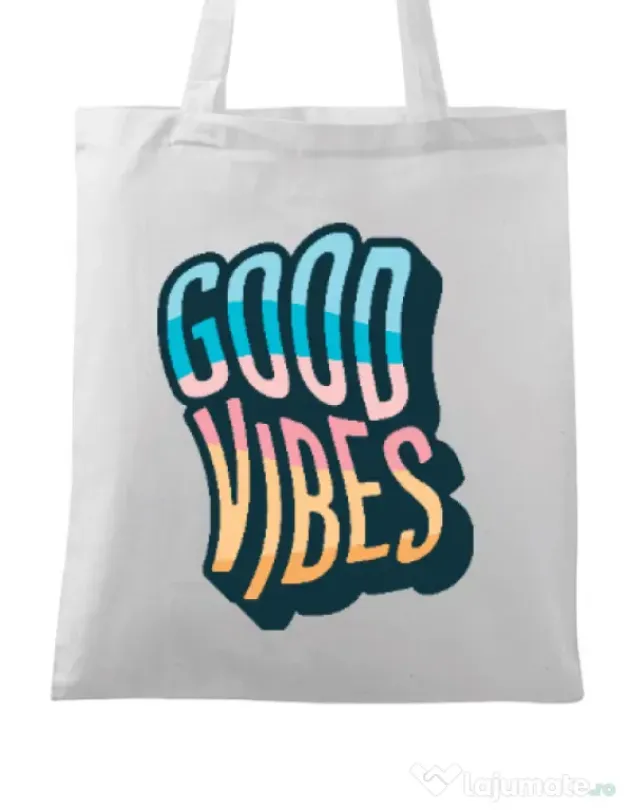 Sacosa din panza Good vibes Alb