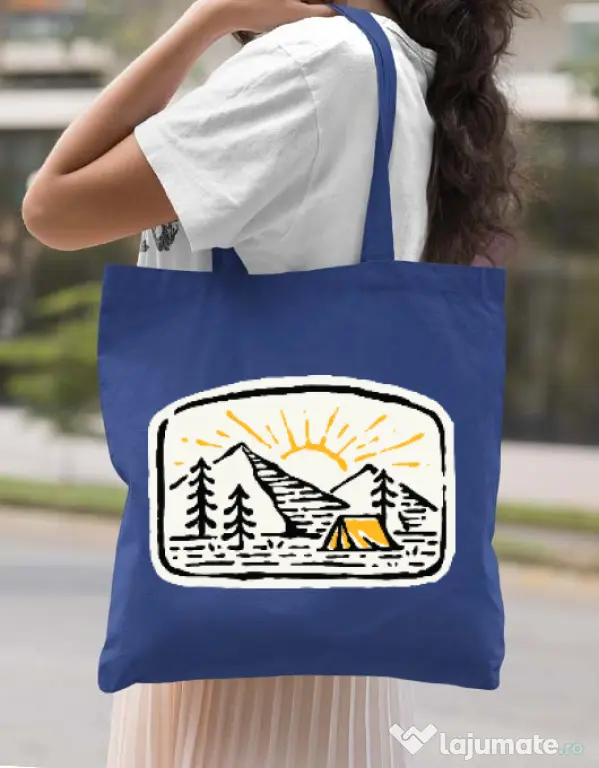 Sacosa din panza Hand drawn camp Albastru regal