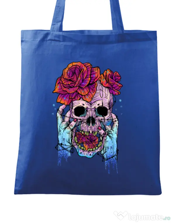 Sacosa din panza Hand skull Albastru regal