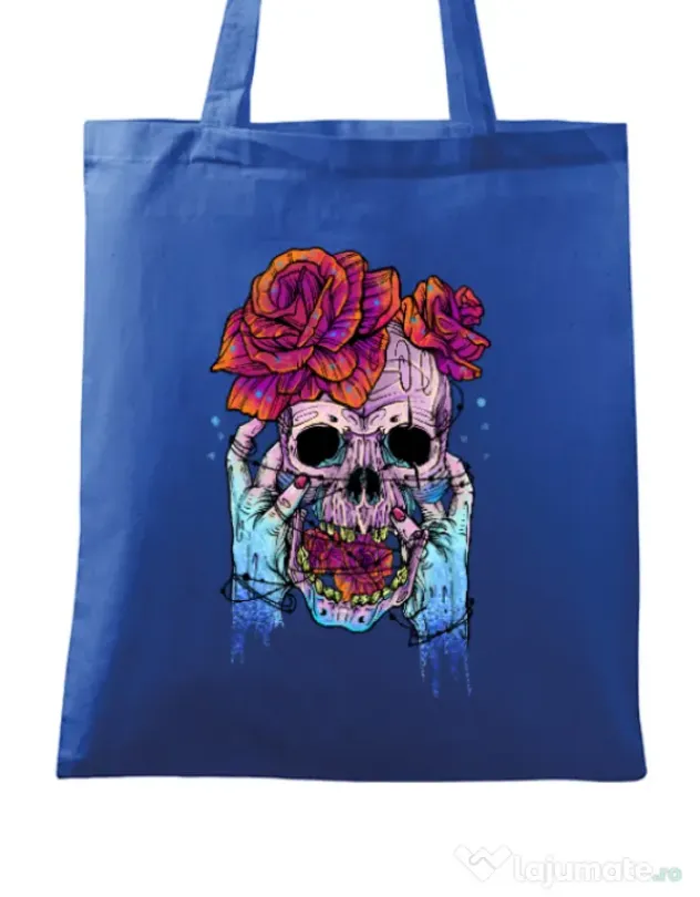 Sacosa din panza Hand skull Albastru regal