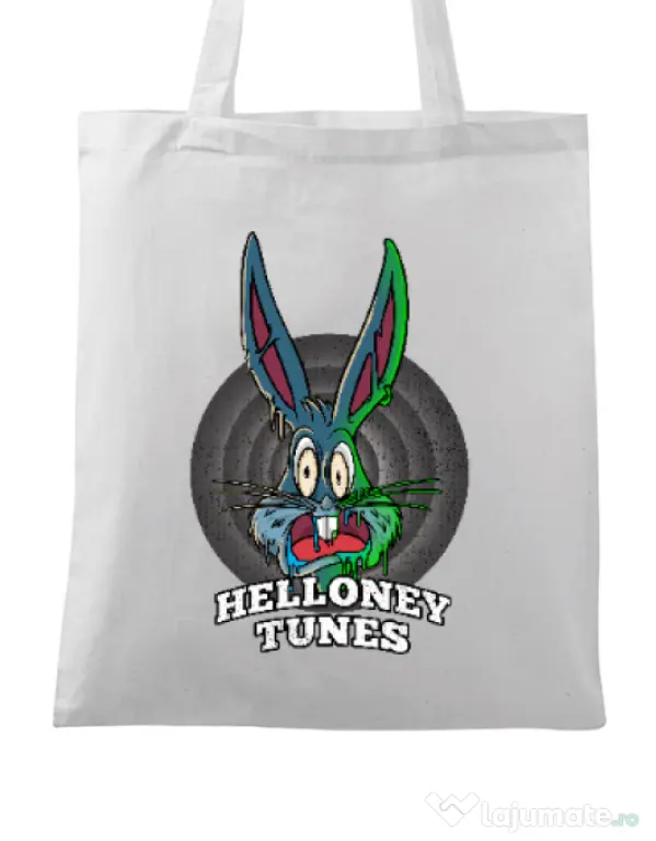 Sacosa din panza Helloney tunes Alb
