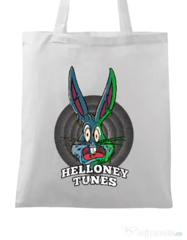 Sacosa din panza Helloney tunes Alb