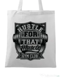 Sacosa din panza Hustle for that muscle Alb