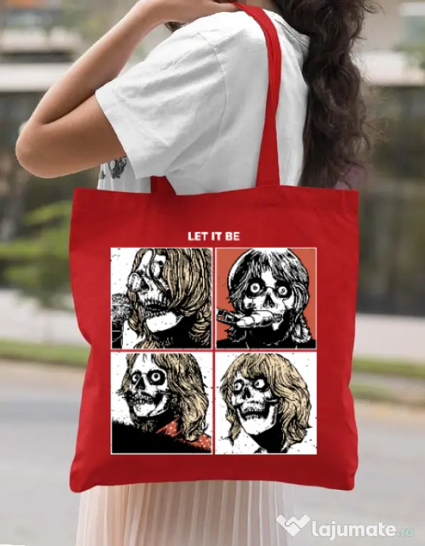 Sacosa din panza Let it be Rosu