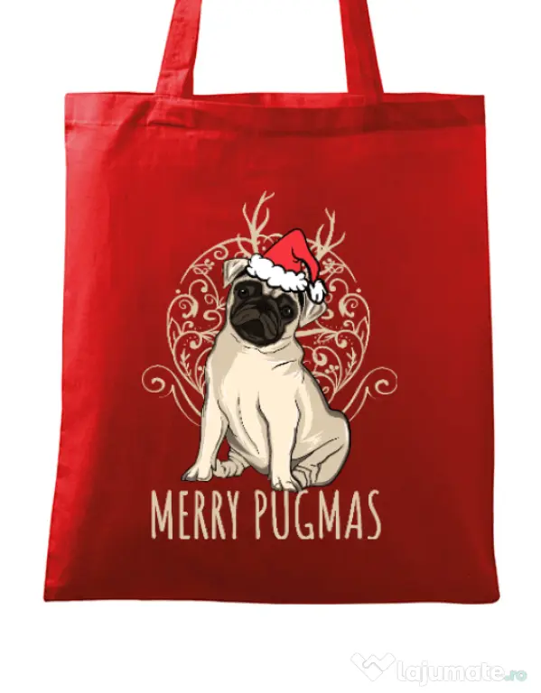 Sacosa din panza Merry pugmas Rosu
