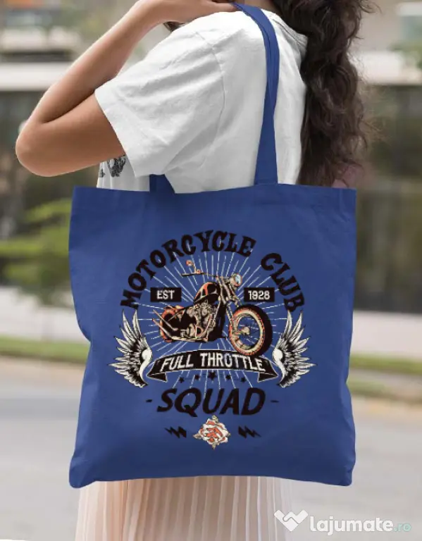 Sacosa din panza Motorcycle club Albastru regal