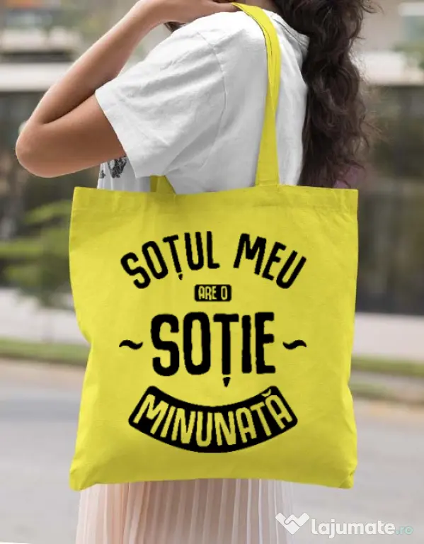 Sacosa din panza O sotie minunata Galben