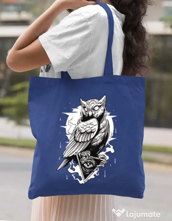 Sacosa din panza Owl Albastru regal