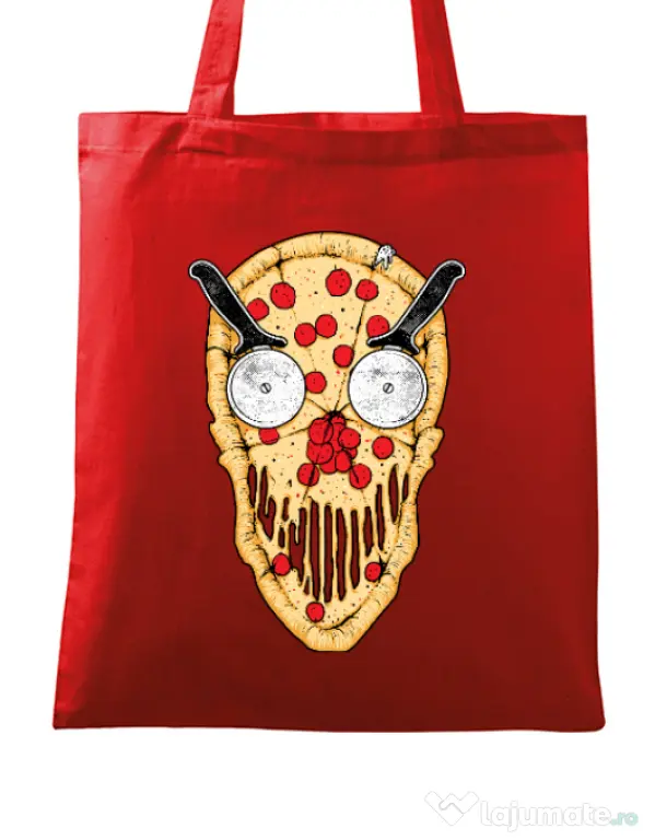 Sacosa din panza Pizza skull Rosu